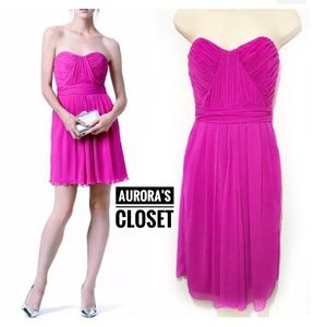 Badgley Mischka 0 Pink Silk Strapless Mini Dress Pleated Chiffon Sweetheart